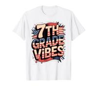 Red White 7TH Grade Vibes First Day US Flag My Teacher Squad Value Graphic T-Shirt, Men, White, L