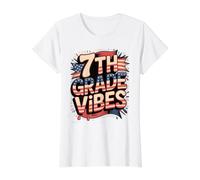 Red White 7TH Grade Vibes First Day US Flag My Teacher Squad Value Graphic T-Shirt, Women, White, L