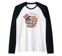 Red White and Adopt Patriotic Dog Cat Flag Design Raglan Baseball Tee
