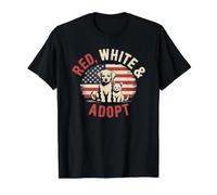 Red White and Adopt Patriotic Dog Cat Flag Design Value Graphic T-Shirt, Men, Black, S
