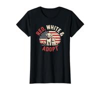 Red White and Adopt Patriotic Dog Cat Flag Design Value Graphic T-Shirt, Women, Black, M