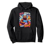Red White And BBQ Grizzly Bear Retro Patriotic Grill Pullover Hoodie