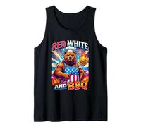 Red White and BBQ Grizzly Bear Retro Patriotic Grill Tank Top