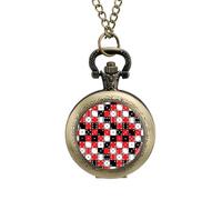 Red, White and Black Dice Vintage Pocket Watch with Chain Arabic Numerals Scale Quartz Pocket Watches Gifts for Men Women