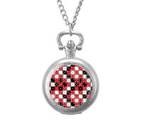 Red, White and Black Dice Vintage Pocket Watch with Chain Arabic Numerals Scale Quartz Pocket Watches Gifts for Men Women