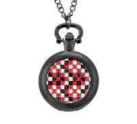 Red, White and Black Dice Vintage Pocket Watch with Chain Arabic Numerals Scale Quartz Pocket Watches Gifts for Men Women