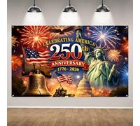 Red White and Blue American 250th Backdrop for Photography 250 Years 250th Anniversary Memorial Day 4th of July Independence Day Banner Patriotic Decorations and Supplies for Home Party-71×43''