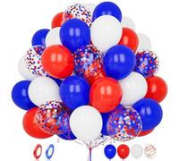 Red White and Blue Balloons, 60 pcs 12 Inch Matte Royal Blue Red White Confetti Latex Balloons with Ribbon for Girls Boys Birthday Baby Shower Wedding Engagement Graduation Baseball Party Decoration