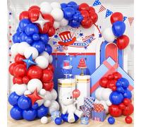 Red White and Blue Balloons Arch Kit, Royal Blue Red White Balloon Garland with Star Foil Balloon, for 4th of July Patriotic Graduation Birthday Wedding Nautical Baseball Theme Party Decoration