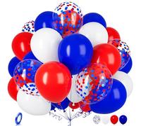 Red White and Blue Balloons, Ousuga 30 pcs 12 Inch Matte Royal Blue Red White Confetti Latex Balloons Set for Girls Boys Birthday Baby Shower Wedding Engagement Graduation Baseball Party Decorations