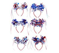 Red White and Blue Hair Hoop, Patriotic Headpiece, 6 x Red, White and Blue Hair , Party Accessories, Hair Band, Comfortable for Memorial Day, Labor Day, Birthday Party, Hoc