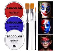 Red White And Blue Joker Face Body Paint, Water-Based Face Painting Kit with Brushes for Halloween Makeup, Facepaints for Clown Superhero Costume Cosplay SFX Makeup, Parties, Theater, Stage & Sports