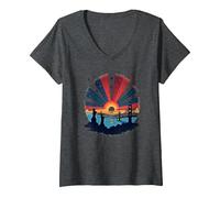 Red, White, and Blue Skies V-Neck T-Shirt, Women, Dark Heather Grey, M