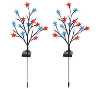 Red White and Blue Solar Lights 2 Pack Patriotic Solar Lights Outdoor - Smart Light Control Waterproof Red White Blue Star Garden Stakes for 4th of July Decorations