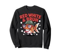 Red White and Bruh Funny Patriotic Fish Design USA Style Sweatshirt