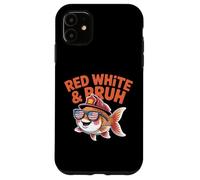 Red White and Bruh Funny Patriotic Fish with Fire Helmet Case for iPhone 11