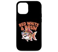 Red White and Bruh Funny Patriotic Fish with Fire Helmet Case for iPhone 12/12 Pro
