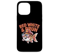 Red White and Bruh Funny Patriotic Fish with Fire Helmet Case for iPhone 13 Pro Max