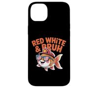 Red White and Bruh Funny Patriotic Fish with Fire Helmet Case for iPhone 14 Plus