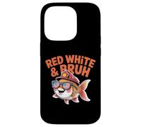 Red White and Bruh Funny Patriotic Fish with Fire Helmet Case for iPhone 14 Pro