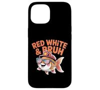 Red White and Bruh Funny Patriotic Fish with Fire Helmet Case for iPhone 15