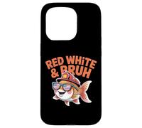 Red White and Bruh Funny Patriotic Fish with Fire Helmet Case for iPhone 15 Pro