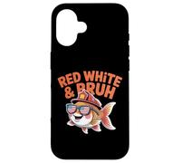 Red White and Bruh Funny Patriotic Fish with Fire Helmet Case for iPhone 16