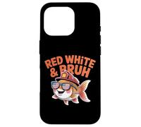 Red White and Bruh Funny Patriotic Fish with Fire Helmet Case for iPhone 16 Pro
