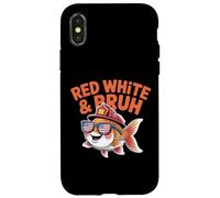 Red White and Bruh Funny Patriotic Fish with Fire Helmet Case for iPhone X/XS