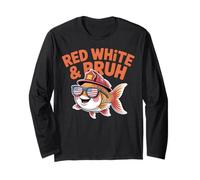 Red White and Bruh Funny Patriotic Fish with Fire Helmet Long Sleeve T-Shirt