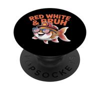 Red White and Bruh Funny Patriotic Fish with Fire Helmet PopSockets Adhesive PopGrip