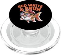 Red White and Bruh Funny Patriotic Fish with Fire Helmet PopSockets PopGrip for MagSafe