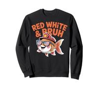 Red White and Bruh Funny Patriotic Fish with Fire Helmet Sweatshirt