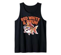 Red White and Bruh Funny Patriotic Fish with Fire Helmet Tank Top