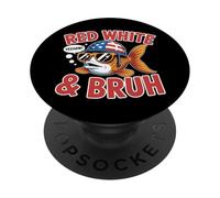 Red White and Bruh Funny USA Fish Design with Yeehaw Vibe PopSockets Adhesive PopGrip