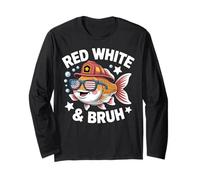 Red White and Bruh Patriotic Firefighter Fish Cartoon Design Long Sleeve T-Shirt