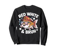 Red White and Bruh Patriotic Firefighter Fish Cartoon Design Sweatshirt
