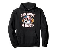 Red White and Bruh USA Helmet Fish Design with Retro Vibe Pullover Hoodie