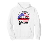 Red White And Feral Funny Patriotic Lips USA Wild Freedom Pullover Hoodie