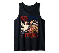 Red White and Feral Patriotic Chicken July 4th American Flag Tank Top