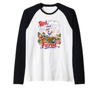 Red White and Feral Patriotic July 4th American Flag Raglan Baseball Tee