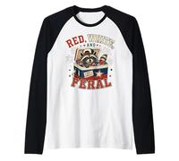 Red White and Feral Patriotic July 4th American Flag Raglan Baseball Tee