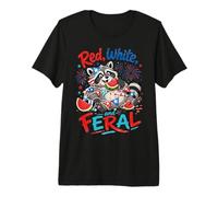 Red White and Feral Patriotic Raccoon July 4th American Flag Premium T-Shirt