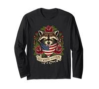 Red White and Feral Raccoon American Flag Bandana Roses Long Sleeve T-Shirt