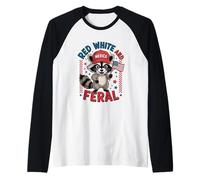 Red White and Feral Wild Spirit Celebration Design Raglan Baseball Tee