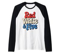 Red White and Five 5th Birthday 4th of July Retro Graphic Raglan Baseball Tee