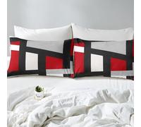 Red, White, And Gray Double Duvet Cover Set Abstract Geometry Bedding 3D Soft Comfort Microfiber Quilt Cover 200x200 cm with Zipper Closure and 2 Pillowcases for Kids Teenager Adults F.279