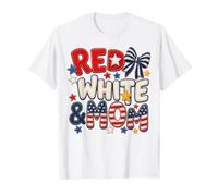 Red White and Mom July 4th Patchwork Bow American Flag Mama T-Shirt