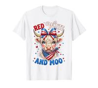 Red White and Moo Cute Patriotic Fluffy Cow 4th of July T-Shirt