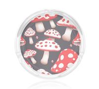 Red White And Mushroom Print 3.3in Round Glass Ashtray For Home Office Smoking Accessory Indoor Outdoor Decor